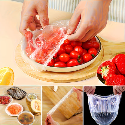 100-Piece Plastic Food Covers for Compatible Bowls, Plates, Fruits and Vegetables, Kitchen Covering Supplies for Everyday Meal Preparation, Picnics and Barbecues