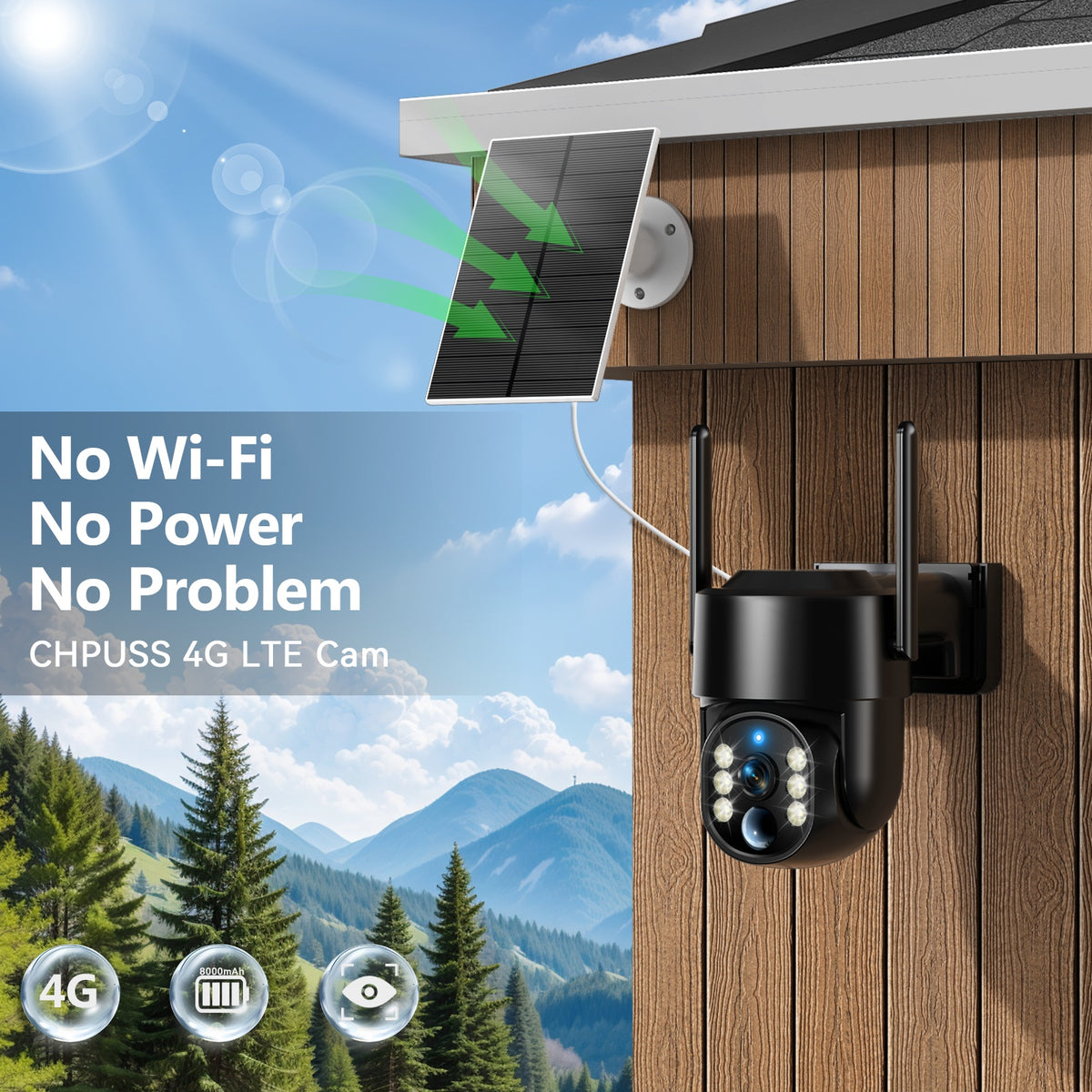 WESECUU 4G LTE Solar Security Camera with Listed 4MP Imaging, 8000mAh Battery, PTZ Live View and Two-Way Talk, Premium Black or Ivory White Outdoor Options