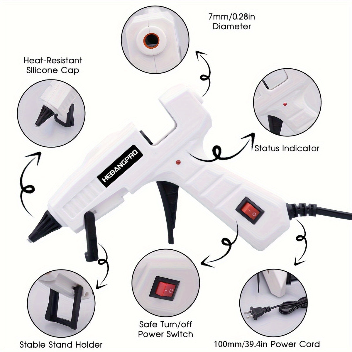 Hot Glue Gun Kit 30W with 30 Glue Sticks, 7 x 150mm Hot Melt Adhesive Tool in Seven Color Options for DIY Crafts, Handmade Decorations and Small Home Repairs