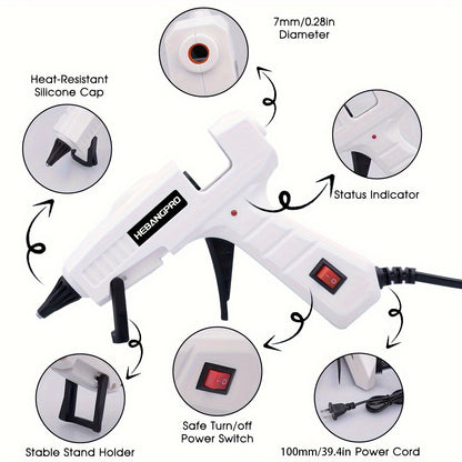 Hot Glue Gun Kit 30W with 30 Glue Sticks, 7 x 150mm Hot Melt Adhesive Tool in Seven Color Options for DIY Crafts, Handmade Decorations and Small Home Repairs