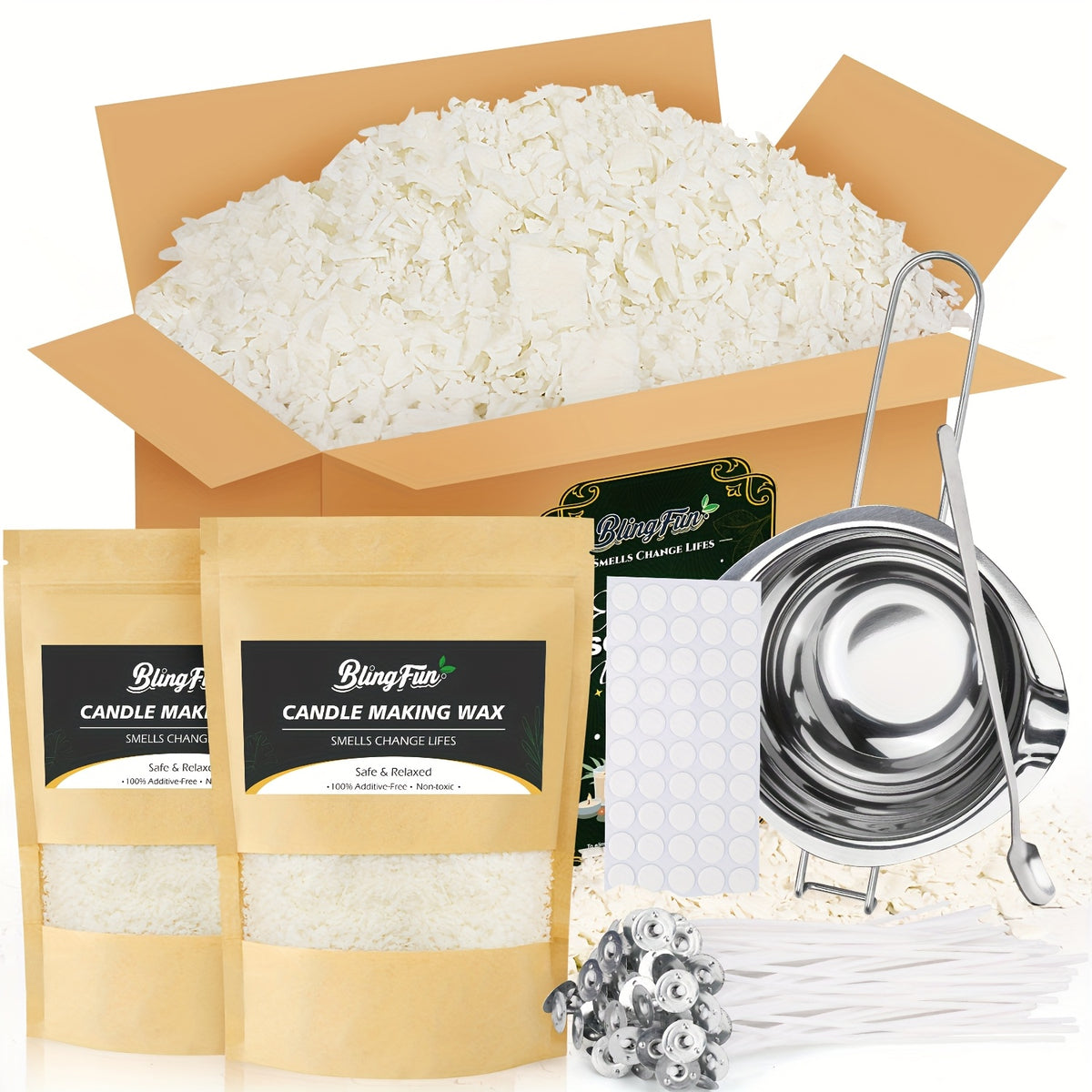 Soy Wax Candle Making Supply Kit with 0.25LB, 1LB and 2LB Pot/String Option Labels, Listed Wicks and Wick Accessories for Adult DIY Candles and Handmade Holiday Gifts