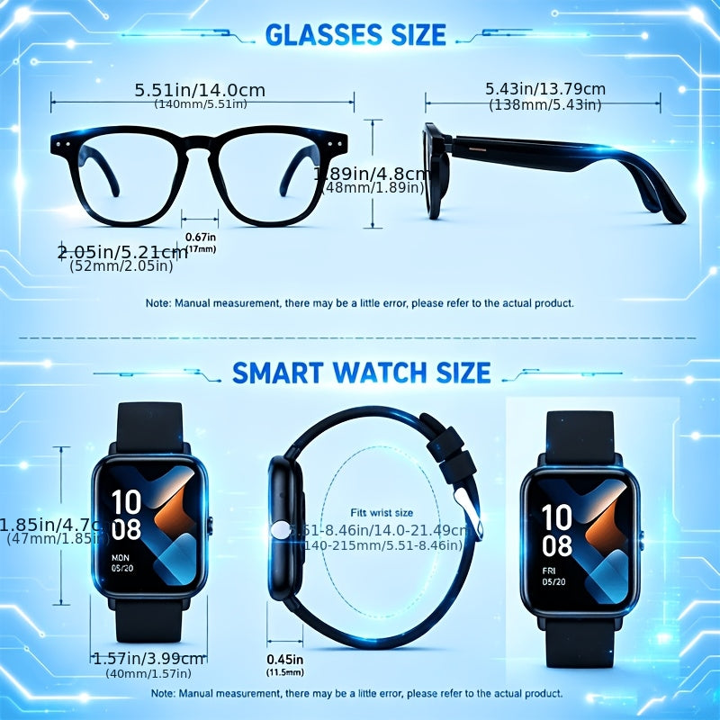 Multilingual Translation Glasses and Touchscreen Smartwatch Set, AI Smart Wearable Combo with Touch Control and Standard or Flagship Upgrade Options