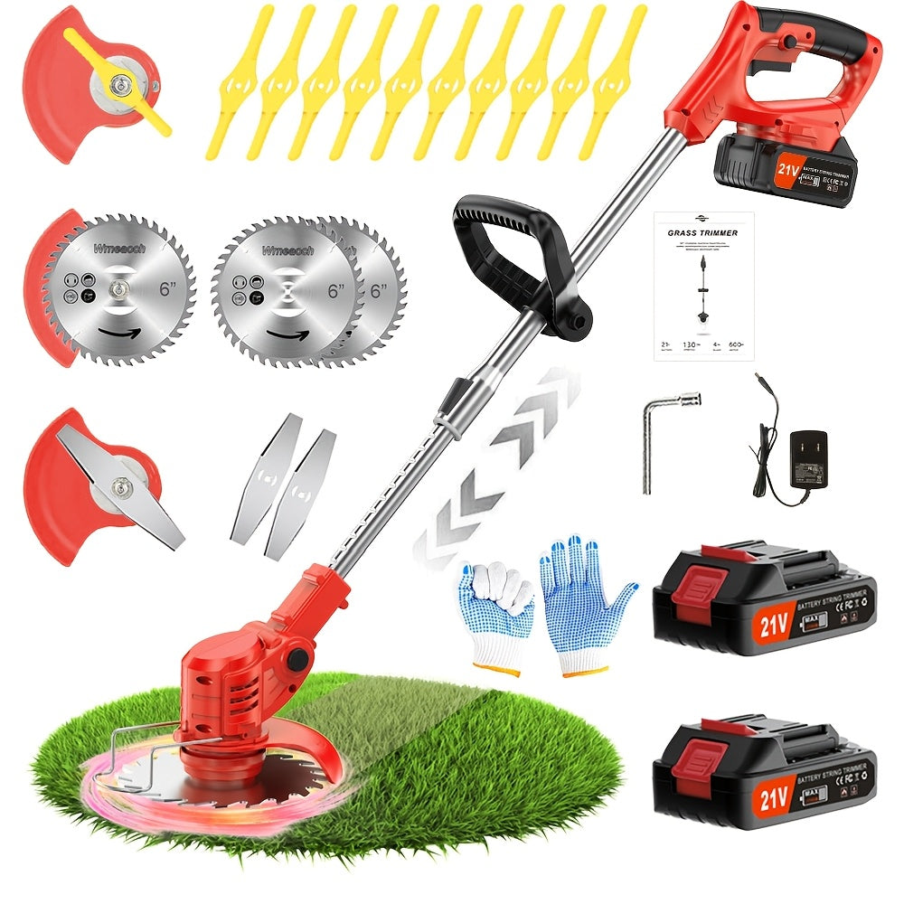 Foldable Cordless Weed Trimmer with Listed 21V Power and Two Lithium Batteries, Handheld Electric Grass Cutter in Four Color Options for Home Garden Maintenance