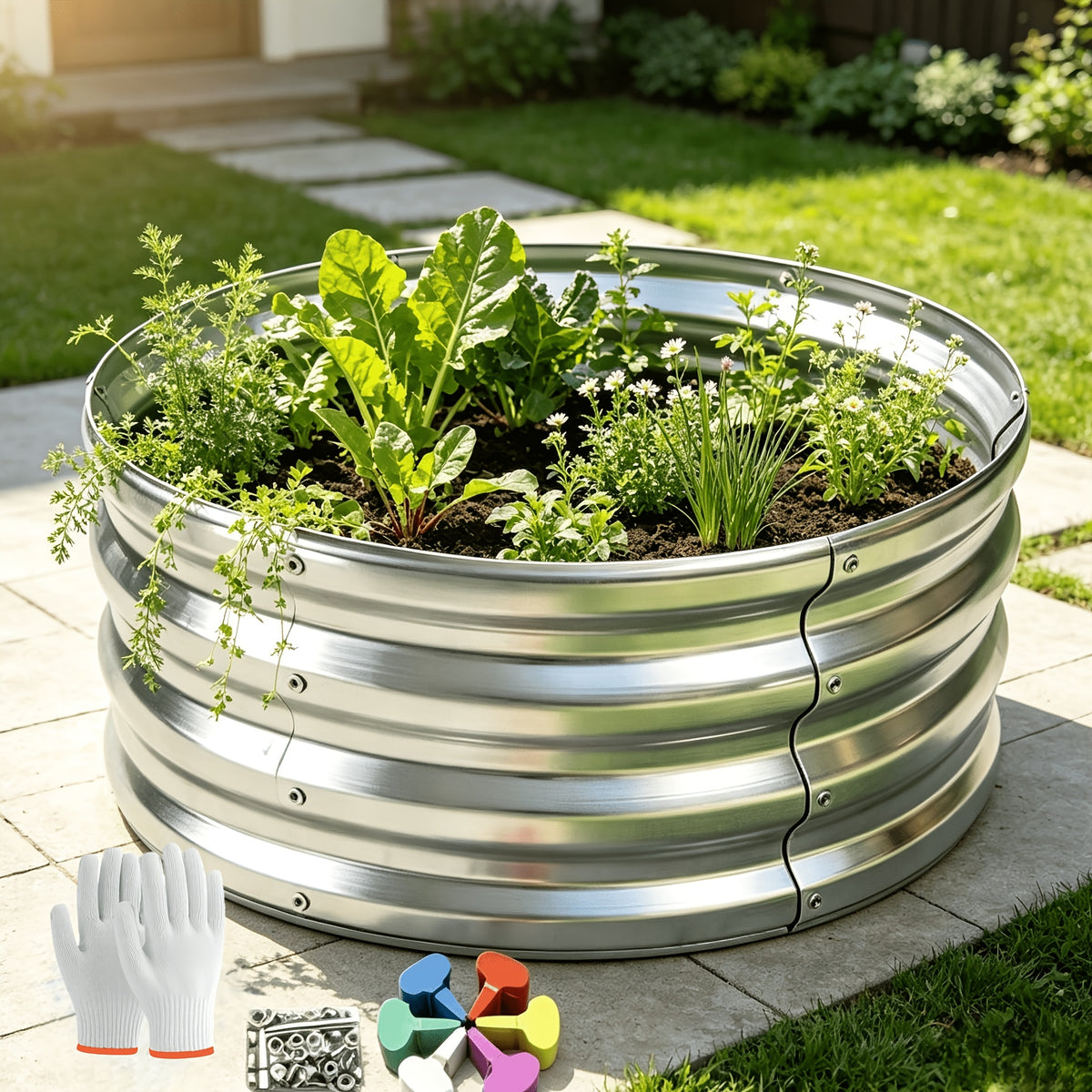 1/2pcs Galvanized Raised Beds for Outdoor, Oval Raised Garden Bed, Planter Raised Boxes with Open-Ended Base, Large Metal Raised Planter Beds for Vegetables, Flowers, Tool-Free Assembly