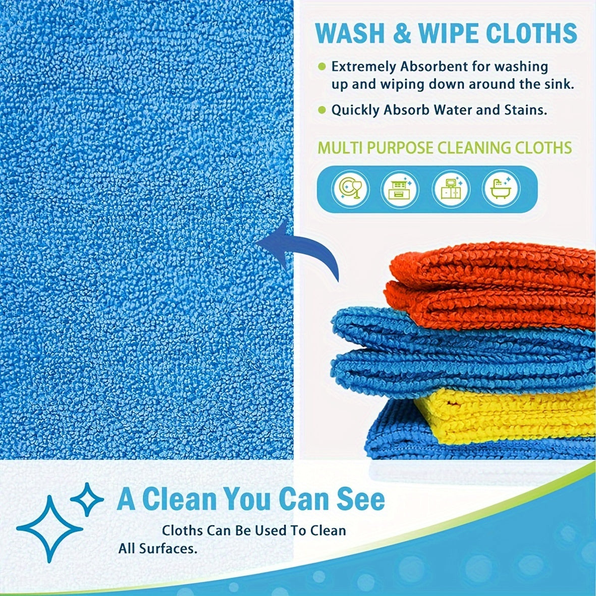 (50/20/10/5pcs) 1200-Wash Ultra-Fine Microfiber Cleaning Cloths | High-Performance, Super Absorbent & Streak-Free | Chemical-Free, Ideal for Car Washing & Jewelry Care Random color