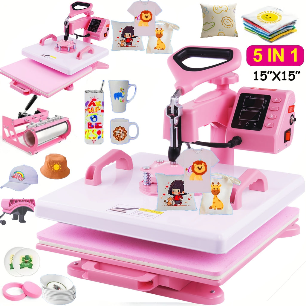 Combo Heat Press Machine with 5-in-1 or 8-in-1 Attachment Sets, 15x15 and 15x12 Inch Options or 12x10 Inch Textile-Only Press for DIY Customization