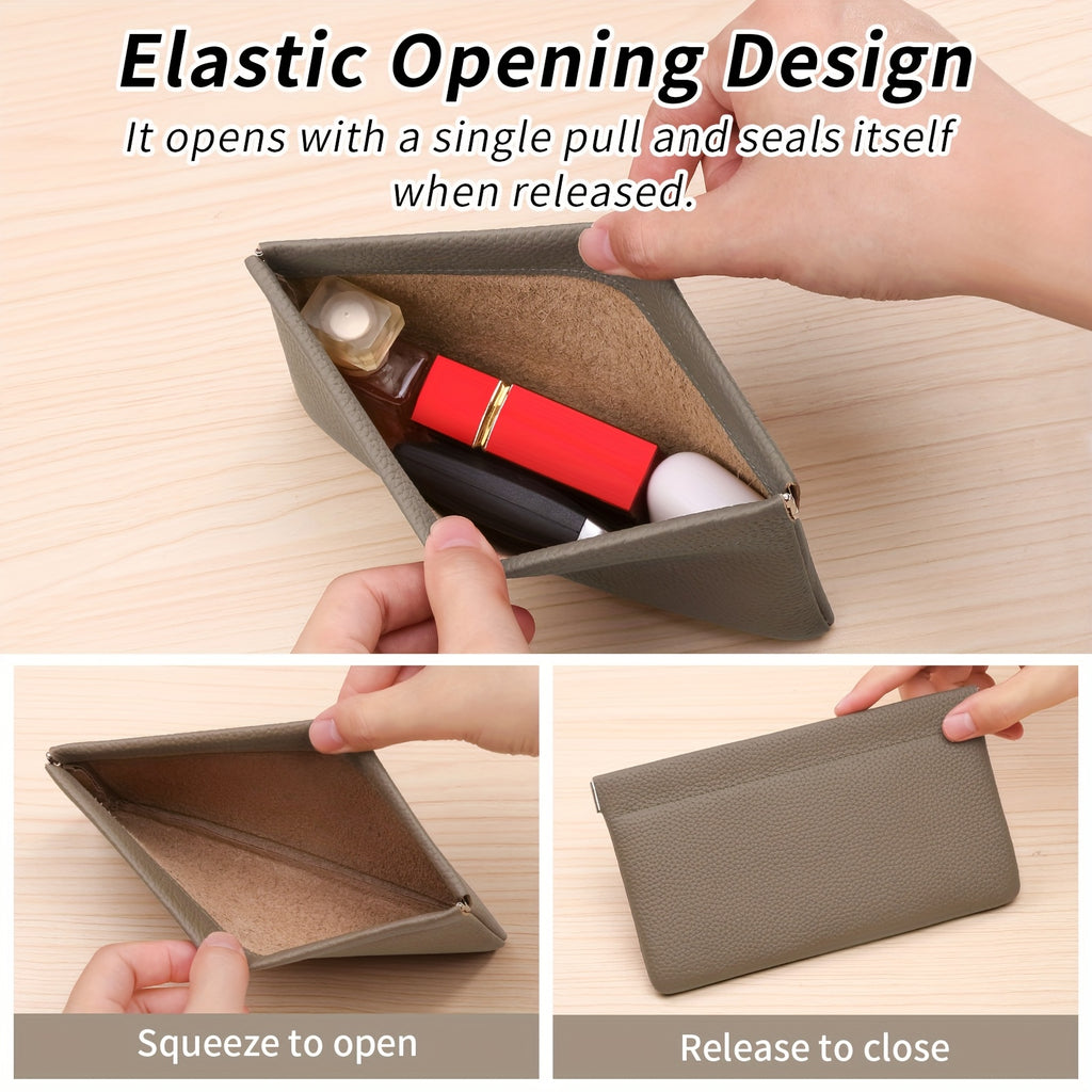 Self-Closing Leather Pouch by GERUOLA with Long Wallet, Small and Short Style Options for ID Cards, Cables and Everyday Bag Organization in Multiple Colors