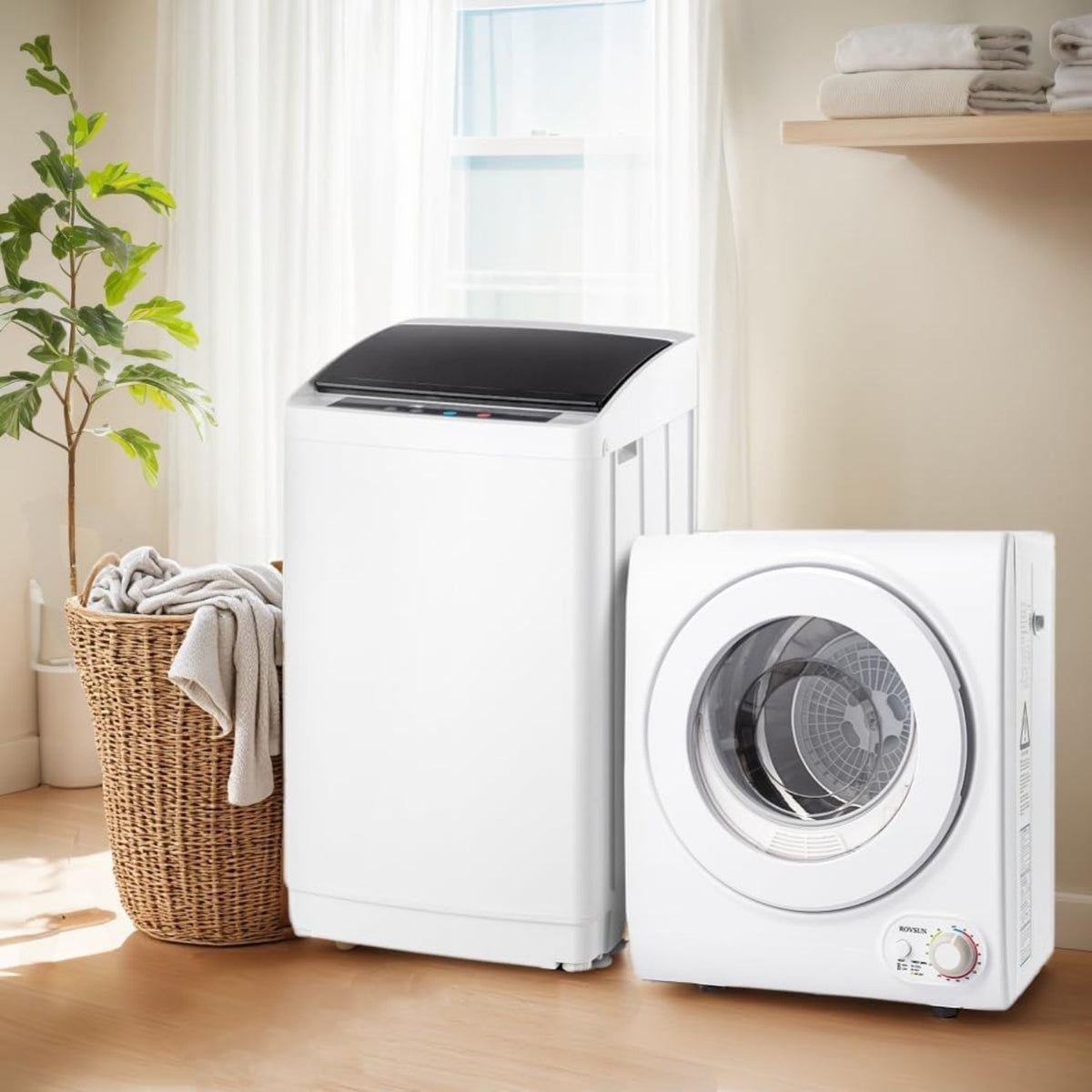 Washer and Dryer Combo, Compact Wash & Dry Laundry Set, Stainless Steel Tub, Smart Control, Low Noise, Wall-Mountable, for Apartment, Dorm, RV & Small Space