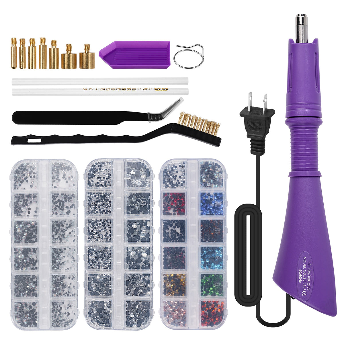 Rhinestone Hotfix Wand for Fabric Crafts, Hot Fix Applicator Tool Kit in Purple or Pink for Compatible Textile Embellishment and DIY Gift Projects