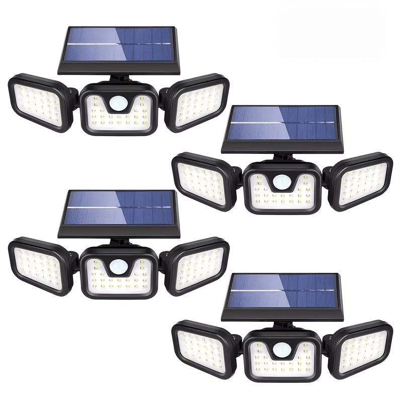 Three-Head Solar Motion Sensor Light with Listed 120 LEDs and 270-Degree Coverage, Outdoor Wall Floodlight in Single or Four-Pack Options for Yard and Garage