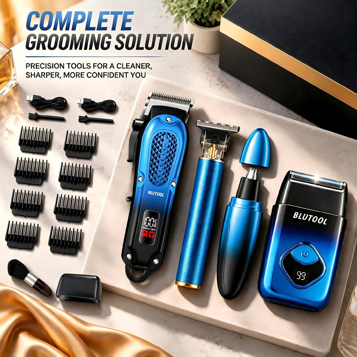 Cordless Hair Clipper and Trimming Kit for Men with LCD Display, Listed Zero-Gap Blades and Dual USB Charging, Black-2 or Golden-4PCS-2 Package Options