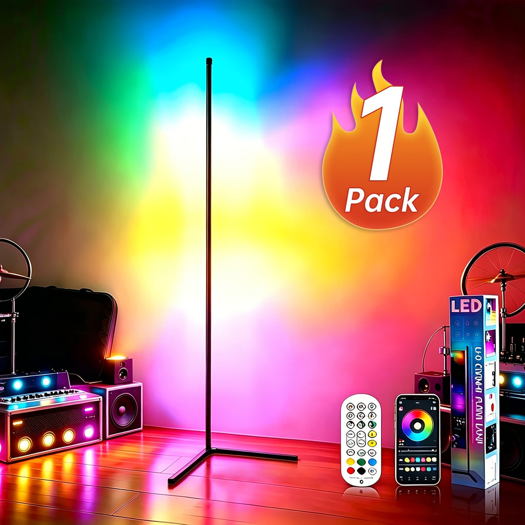 Music Sync RGB Floor Lamp with Listed 56-Inch Height, USB Power, App and 24-Key Remote Control, Black or White Stand in One or Two Packs for Indoor Mood Lighting