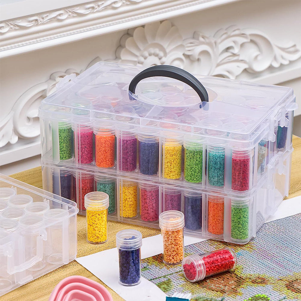 150-Slot Diamond Painting Storage Box by Whonline with Three-Tier Stackable Design, Portable Organizer for Diamond Art Drills, Jewelry Beads and Home Craft Supplies