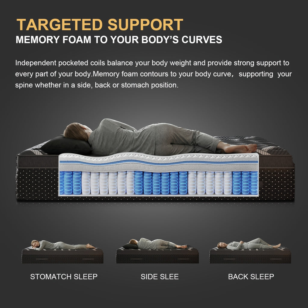 Euro Top Hybrid Mattress with Gel Memory Foam and Individual Pocket Springs, Medium Firm Bed in a Box with 12 and 14-Inch Models, Twin to King Sizes