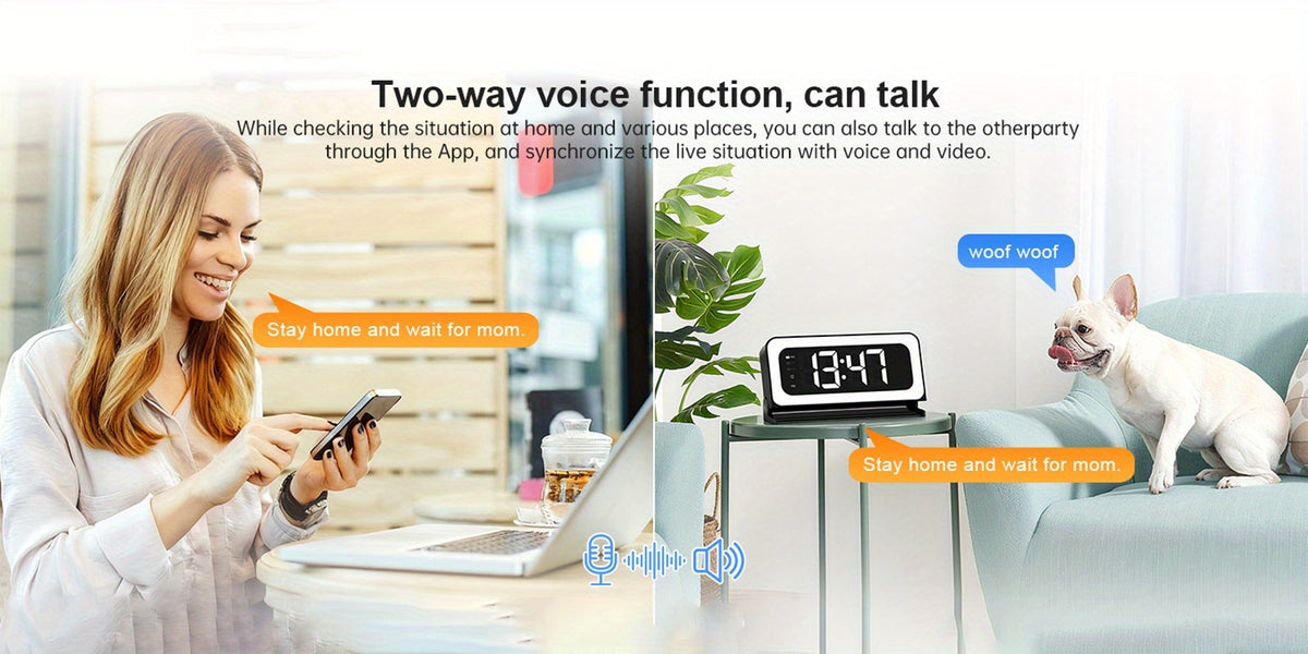 Alarm Clock Security Camera with 2K Video, Dual-Band 2.4GHz and 5GHz WiFi, Color Night Vision, Motion Detection and Two-Way Talk, Battery or USB Power