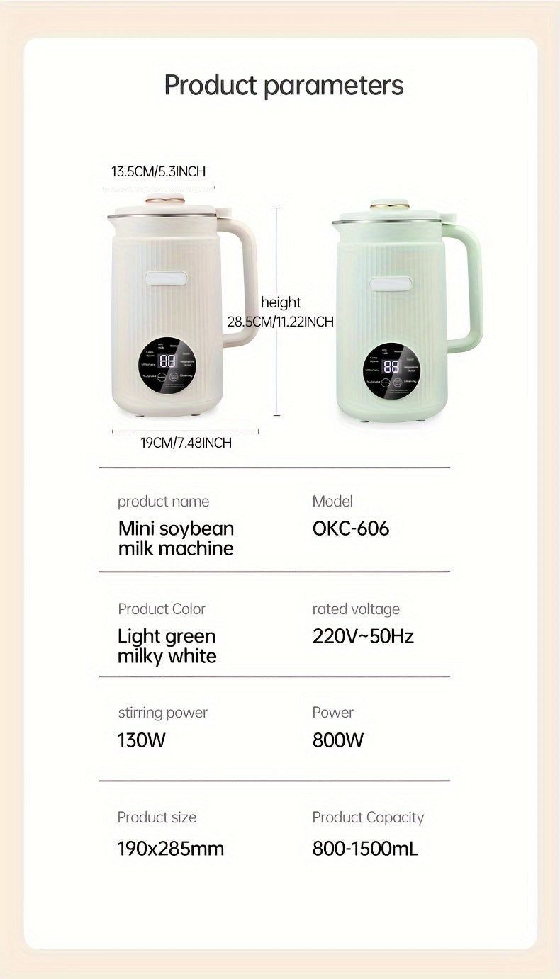 Plant-Based Milk Maker 35 oz with Listed Eight-Blade Design, Off-White Nut and Soy Beverage Machine with Delay Start, Keep Warm and Self-Cleaning Functions