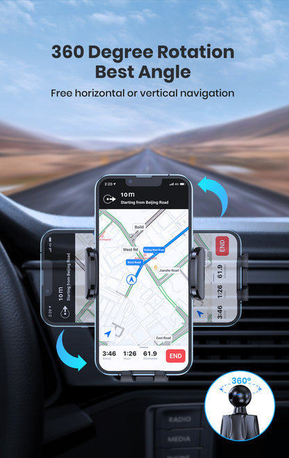 TOPK Car Air Vent Phone Mount with Adjustable Clamp Cradle, Black ABS Smartphone Holder for Compatible Vehicle Vents and Navigation Screen Positioning