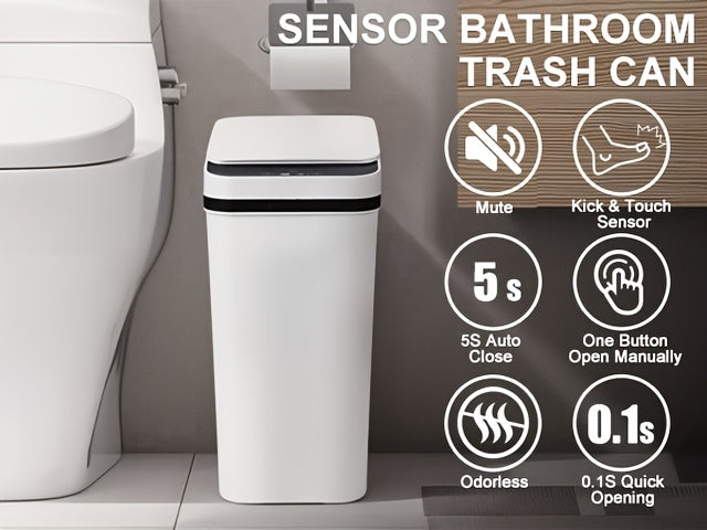2.8 Gallon Touchless Trash Can Set, Two-Piece Slim Motion Sensor Garbage Bins with Automatic Lids in White or Black for Bathroom, Bedroom and Home Office