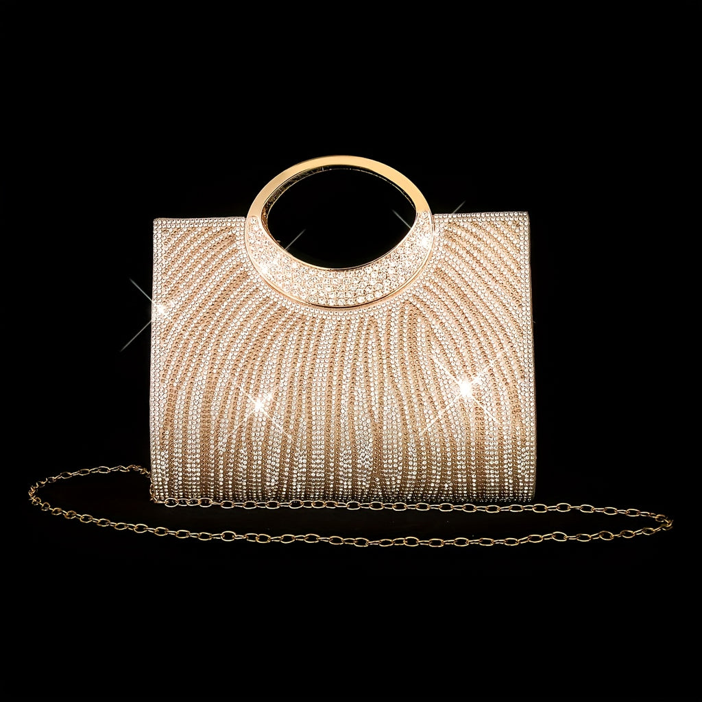 Evening Bag and Jewelry Set for Women, 4-Piece Sparkling Striped Handbag with Necklace, Earrings and Bracelet for Weddings, Bridesmaids and Formal Parties