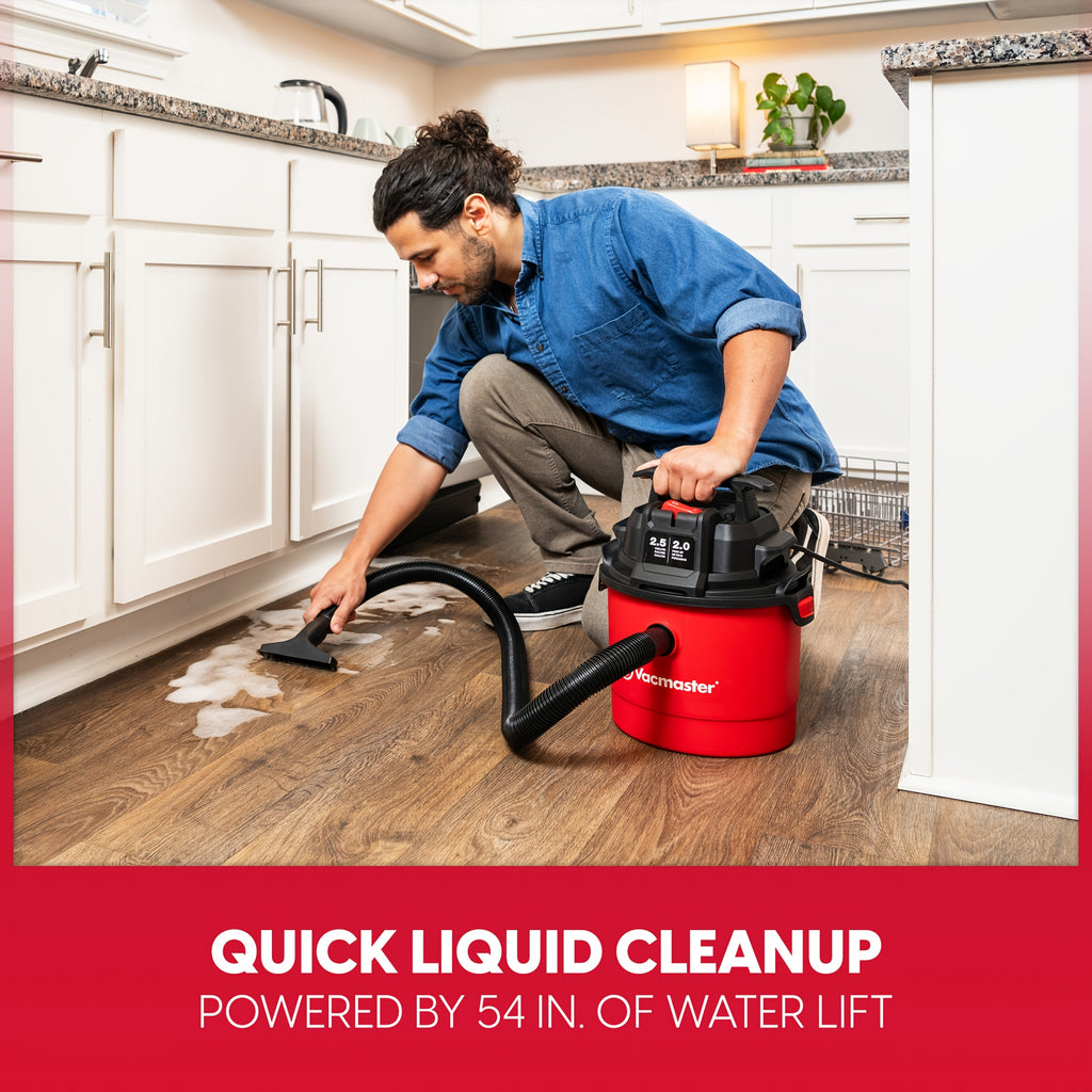 Vacmaster Wet Dry Vacuum Cleaner, 2.5 Gallon Portable Shop Vacuum with Listed 2 Peak HP, Blower Function, Wall-Mount Design and On-Board Storage for Home Cleanup