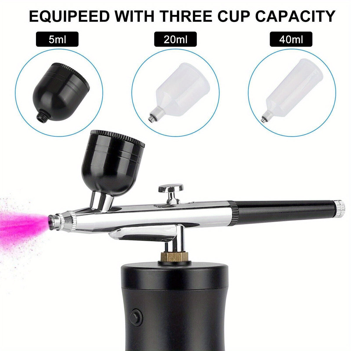 Portable Airbrush Kit with Mini Compressor, Black Aluminum Alloy Air Brush with Nozzle and Cleaning Brush Set for Art, Models and Nail Designs