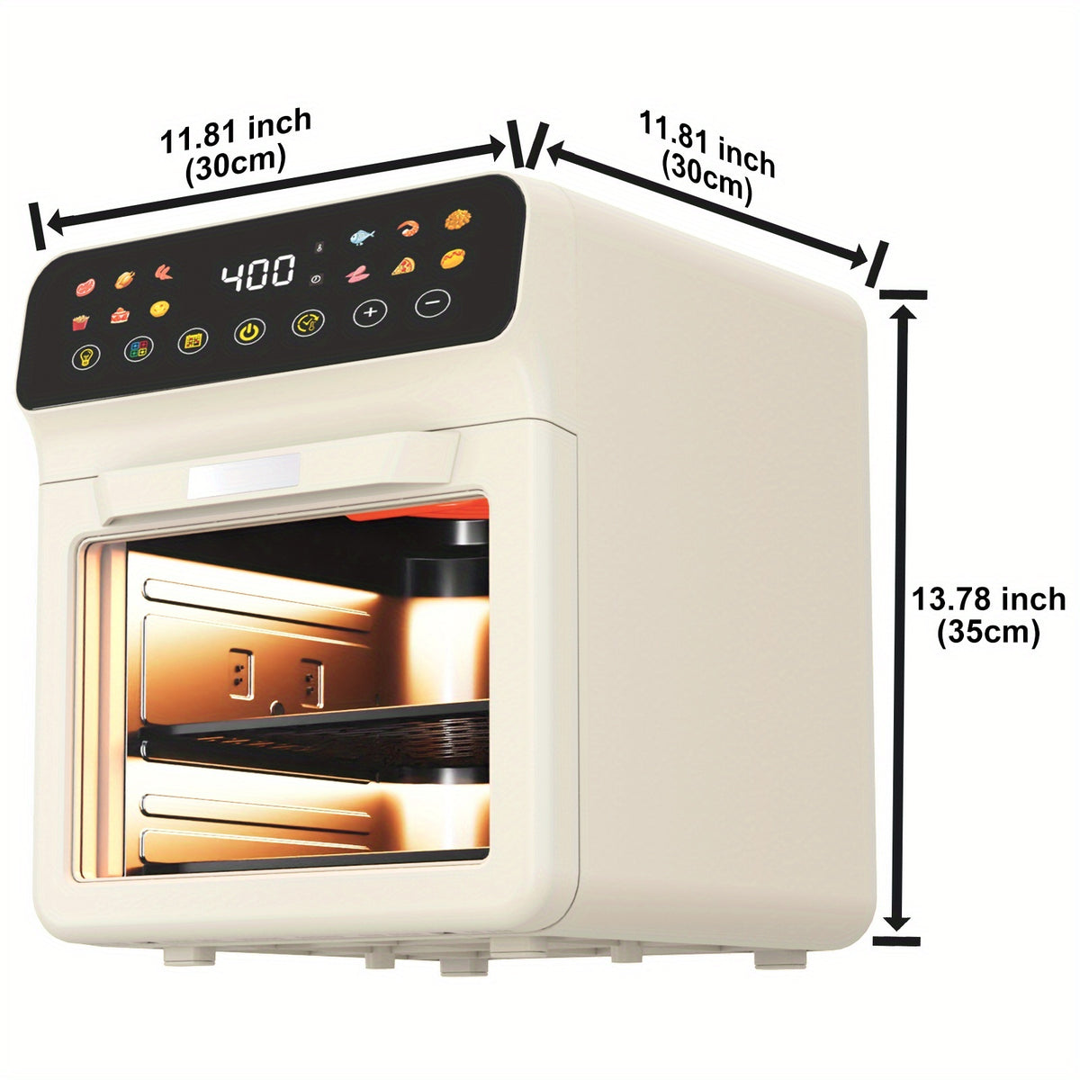Air Fryer Oven with Listed 12-Quart Capacity, 12 One-Touch Presets, Viewing Window, Interior Light and Two Baking Pans in White or Black for Home Cooking