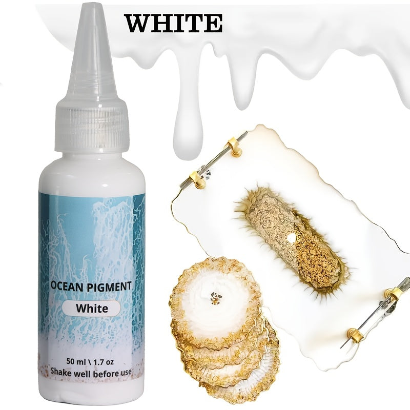 Ocean Wave Resin Paint Set with White, Sea Blue and Deep Blue Colors, Listed 1.69oz per Bottle and Oil-Based Pigment Reference for Compatible Decorative Resin Crafts
