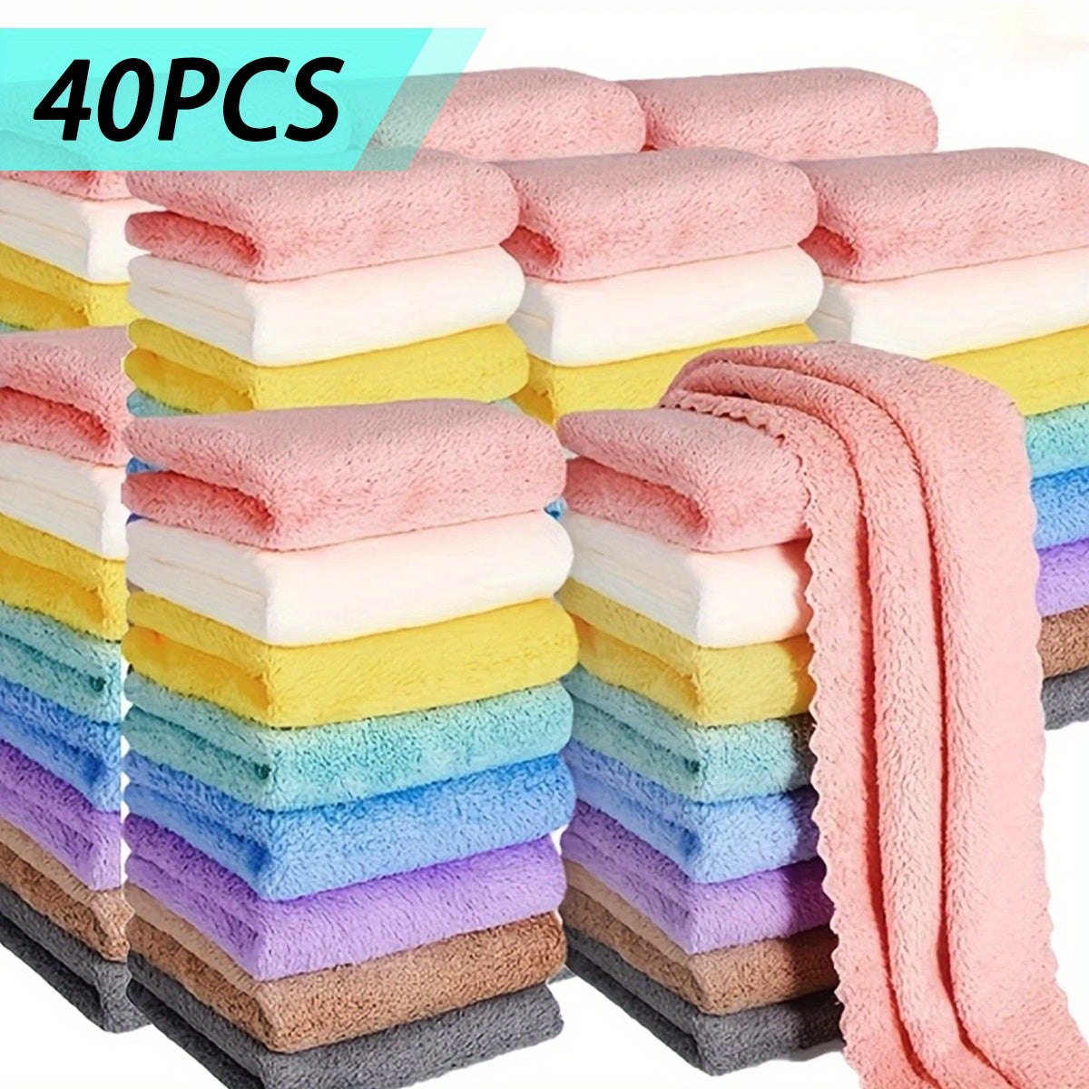 Small Square Washcloths 40-Pack with Listed 9.4 x 9.4 Inch Size, Soft Absorbent Bathroom Cloths in Random Colors with Standard or Striped Options