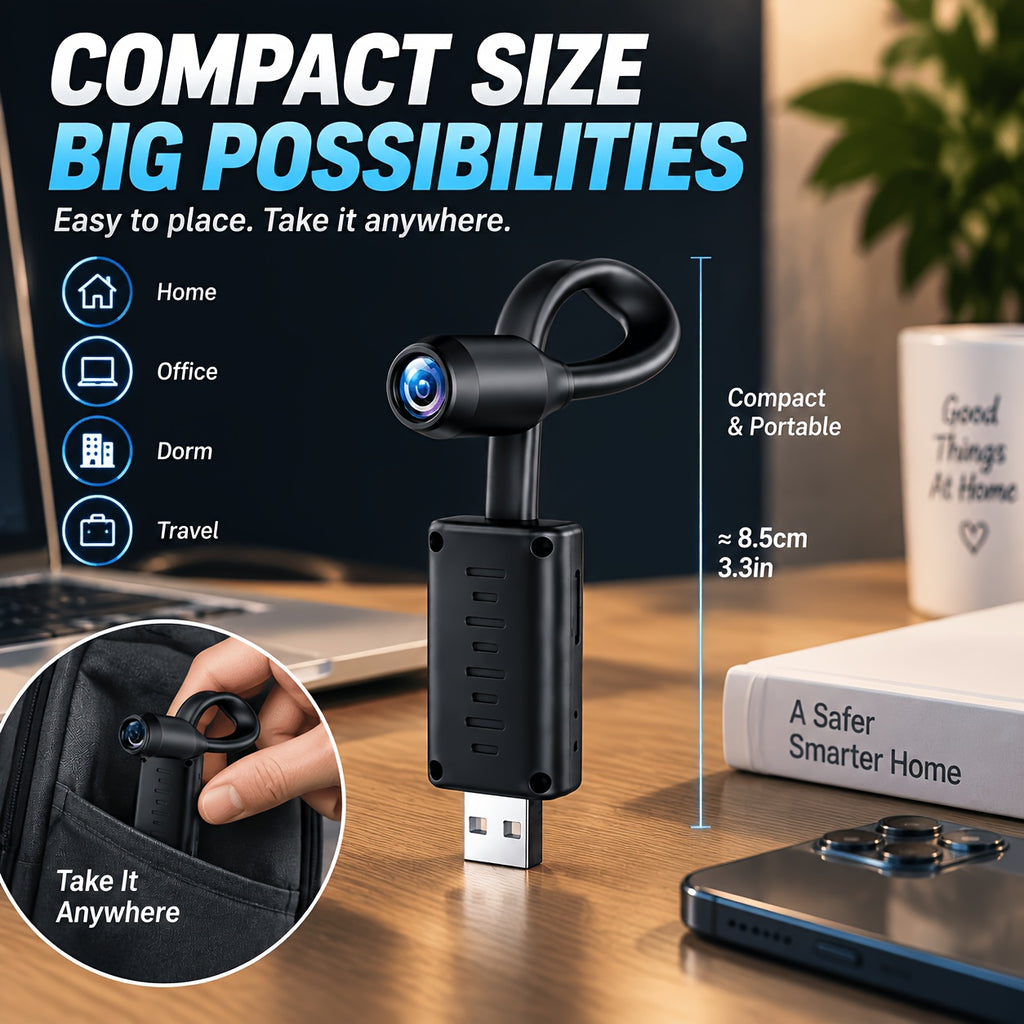 AP Hotspot Mini Camera 3-Pack, 1024P Indoor Monitoring Cameras with Motion Detection, Flexible Lens and Local Live Viewing Without Internet