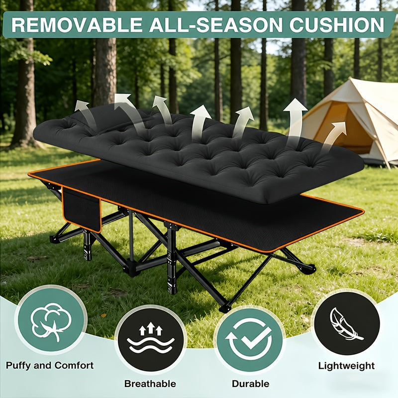 Oversized Folding Camping Cot for Guest Sleeping and Outdoor Lounging, Gray or Black Models with Listed 500, 600 or 700 lb Ratings plus Mini Option Without Mattress