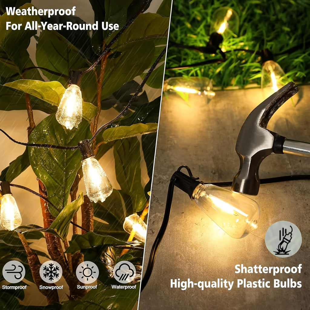 LED Outdoor String Lights, Edison-Style Decorative Bulbs with 2700K Warm Light Labels in 50ft, 100ft or 120ft Options for Patio, Porch and Cafe Displays