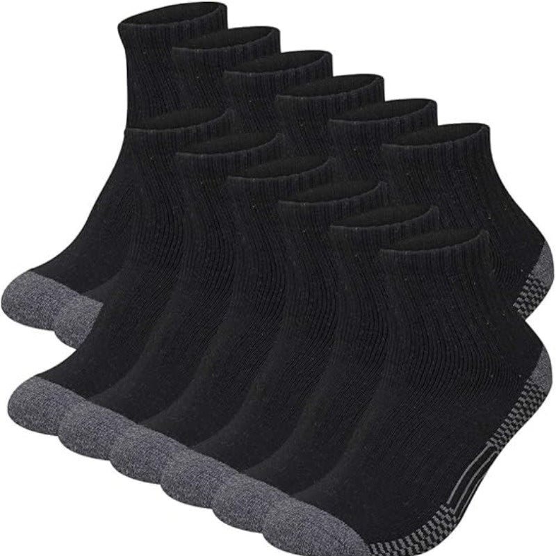 Men's Short Running Socks 12-Pair Multipack in Black or Black-and-White Options, One-Size Label for Sports, Walking and Everyday Athletic Shoe Outfits