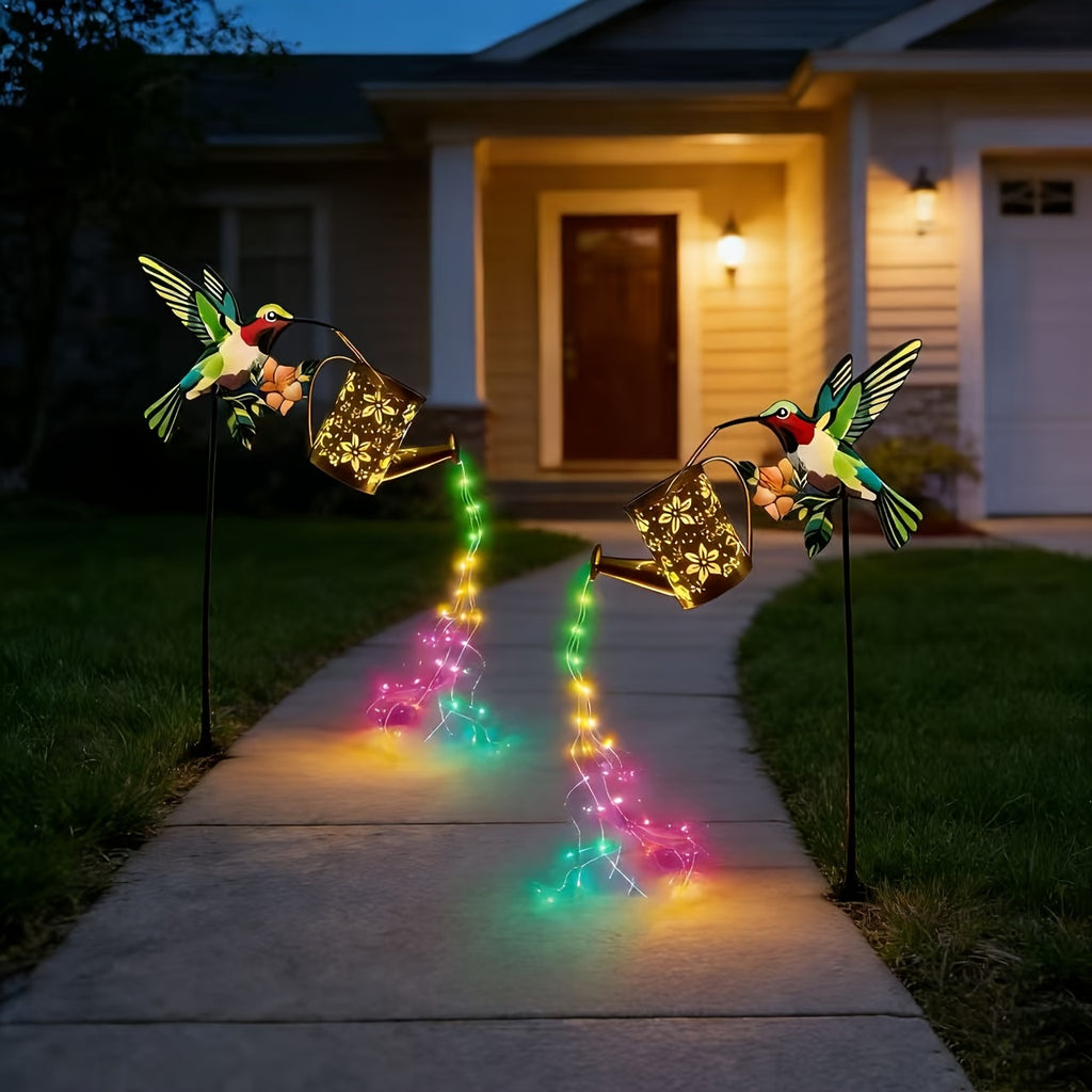 Hummingbird Solar Hanging Lantern, IP65-Rated Garden Light with Automatic On and Off, Warm White or Colorful Light for Patio, Courtyard and Yard Decor