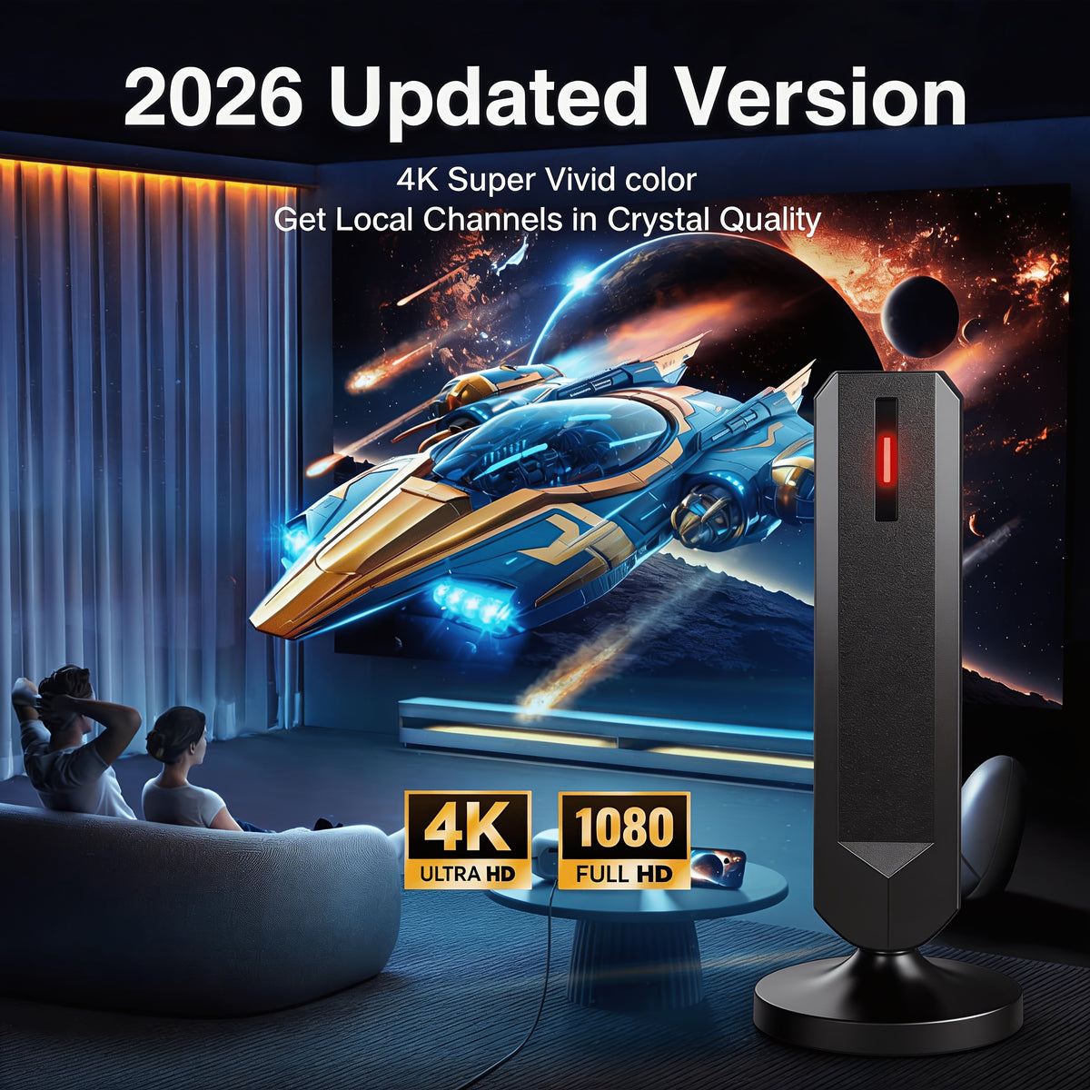 AI PRO Digital HDTV Antenna for Listed Indoor and Outdoor Use, 360-Degree Reception Wording for Compatible Television Setups and Local Broadcast Viewing