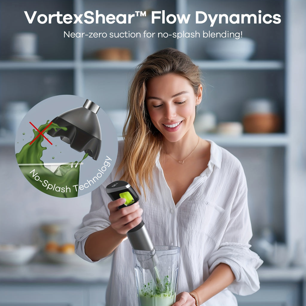 Syvio Immersion Blender 1200W, Heavy Duty 9-in-1 Hand Blender with Screen Time Display and Variable Speed Trigger, Includes Chopper, Whisk, Frother and Beaker for Soup, Puree, Smoothies, Baby Food