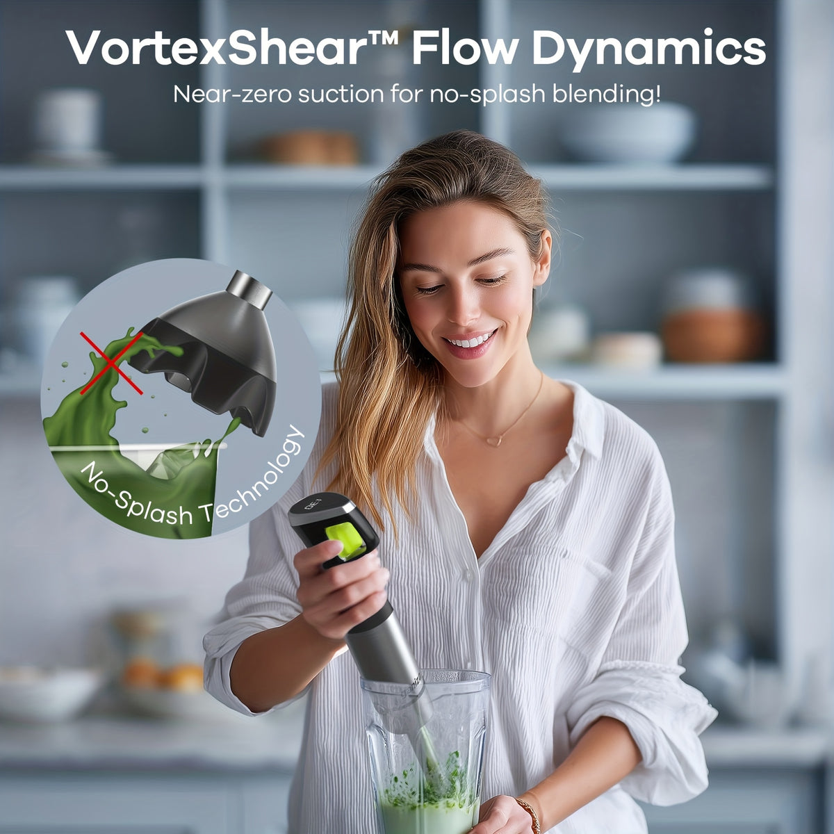 Syvio Immersion Blender 1200W, Heavy Duty 9-in-1 Hand Blender with Screen Time Display and Variable Speed Trigger, Includes Chopper, Whisk, Frother and Beaker for Soup, Puree, Smoothies, Baby Food