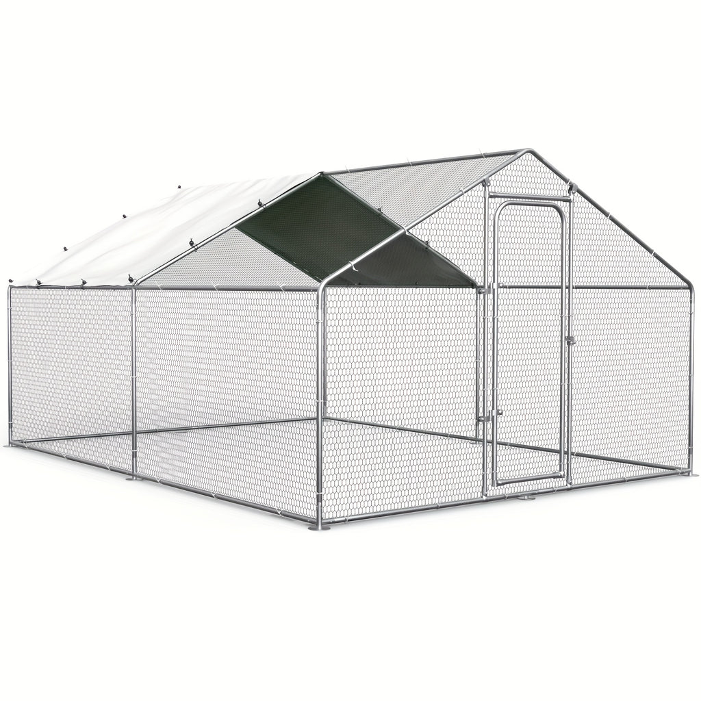 Metal Poultry Run Enclosure by SNDM, Outdoor Chicken Coop Cage with Listed Partial Cover, Mesh Walls, Access Doors and Latches in Three Unit Options