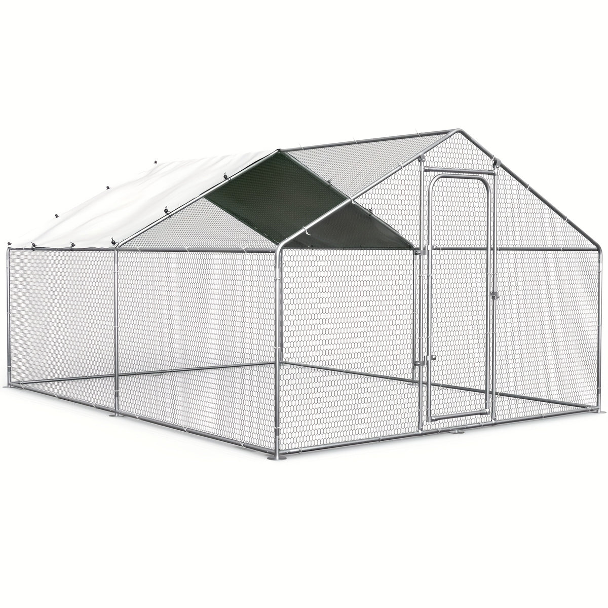Metal Poultry Run Enclosure by SNDM, Outdoor Chicken Coop Cage with Listed Partial Cover, Mesh Walls, Access Doors and Latches in Three Unit Options