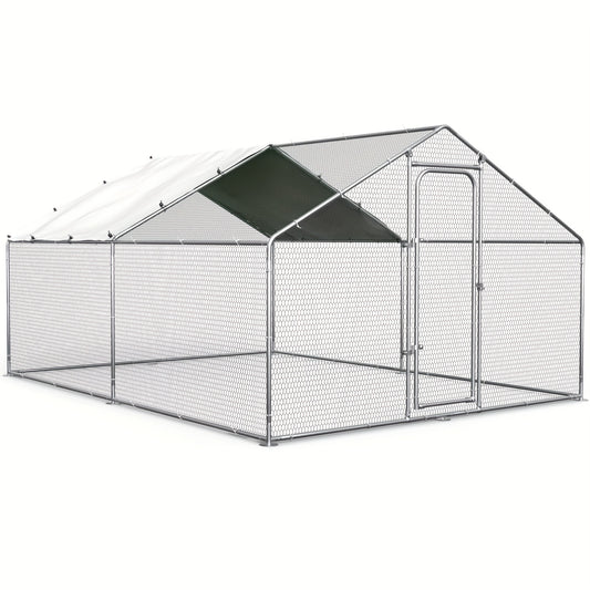 Metal Poultry Run Enclosure by SNDM, Outdoor Chicken Coop Cage with Listed Partial Cover, Mesh Walls, Access Doors and Latches in Three Unit Options