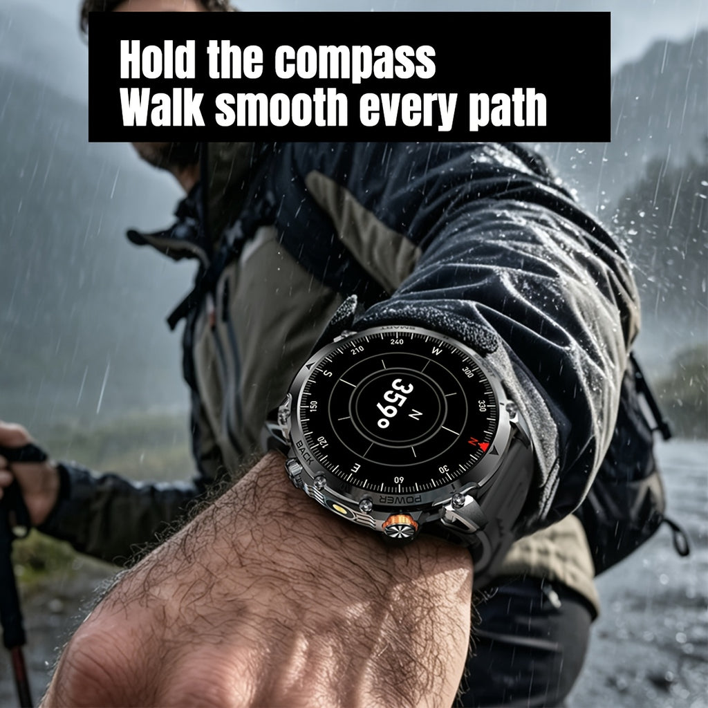 AMOLED Outdoor Smartwatch for Men by COANR with 1.7-Inch Touchscreen, 1400mAh Battery, Compass, LED Flashlight, AI Assistant and Wireless Calling