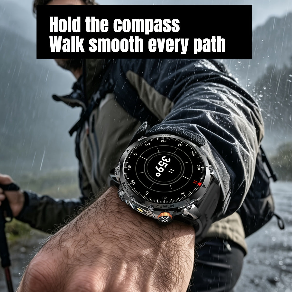 AMOLED Outdoor Smartwatch for Men by COANR with 1.7-Inch Touchscreen, 1400mAh Battery, Compass, LED Flashlight, AI Assistant and Wireless Calling