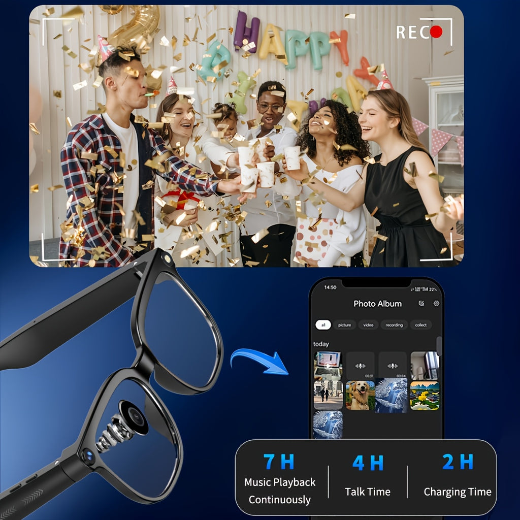 Open-Ear Camera Smart Glasses with Listed 4K Video, Photo Capture, AI Translation and Object Recognition, Bluetooth with Photochromic or Clear Lens Options