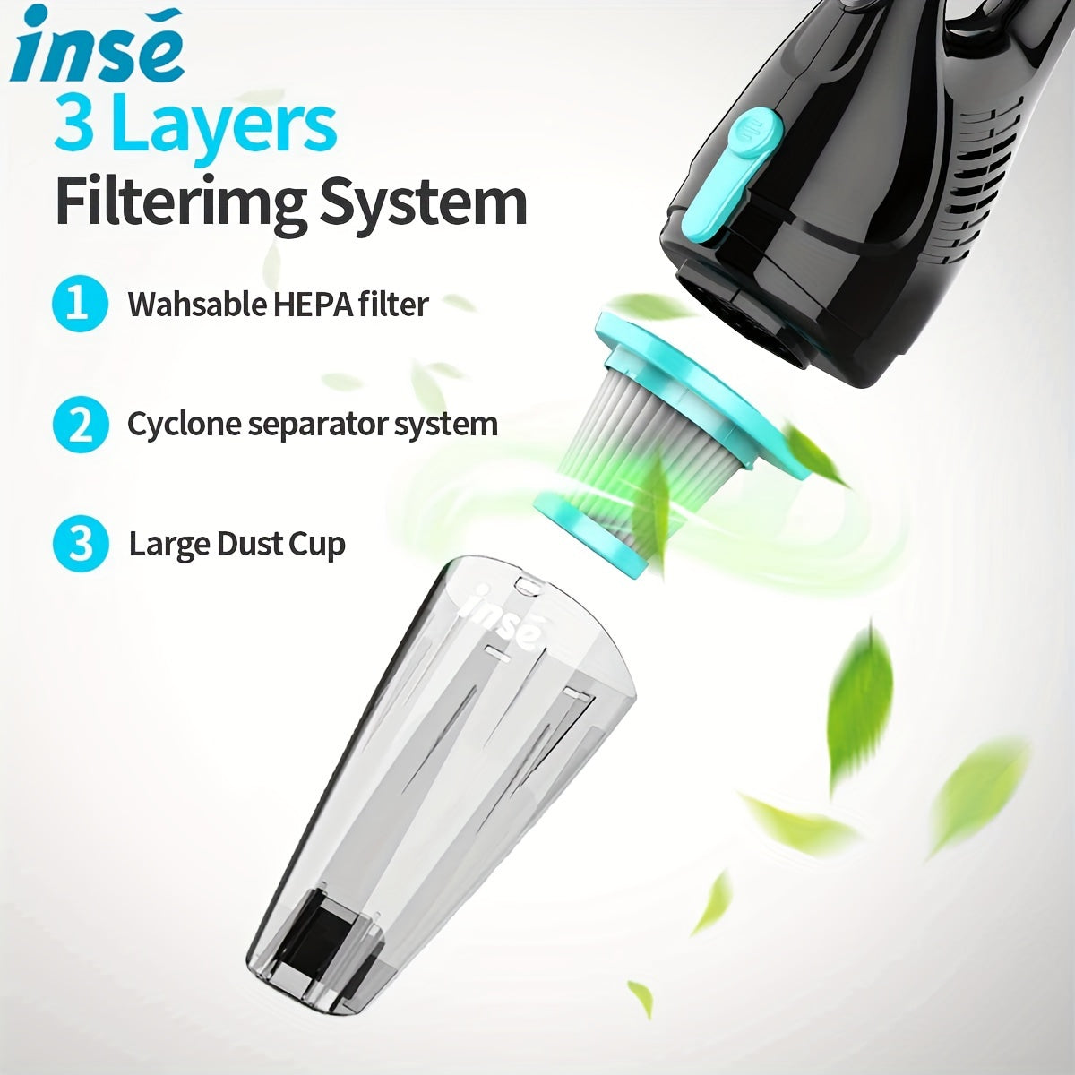 Corded Stick Vacuum Cleaner INSE R3S with Listed 400W Motor, 16kPa Suction, 3.75lb Weight and 6m Cord for Hardwood Floors, Low-Pile Carpet and Pet Hair