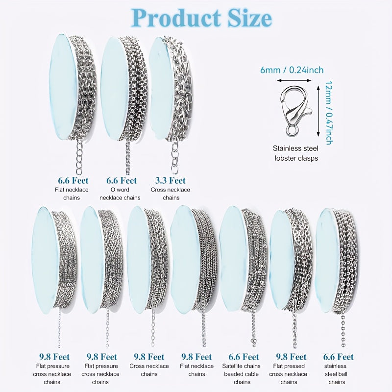 10 Rolls of 304 Stainless Steel Golden and Silvery Metal Chain, DIY Jewelry Making Material, Used for Jewelry Making