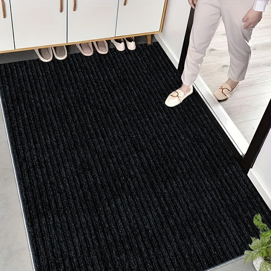 Low Profile Indoor Doormat and Entryway Runner with Grooved Surface and Listed Rubber Backing, Seven Size Options in Grey, Black or Brown for Home Entrances