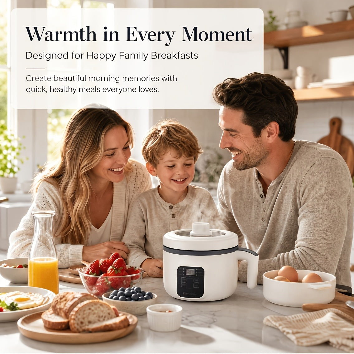 Multifunctional Electric Pot in White with Listed 57.48oz Capacity and Six Cooking Modes, Nonstick Single- or Double-Layer Options for Small Household Meals