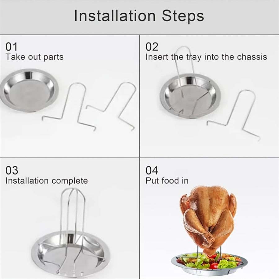 Chicken Roasting Rack with Drip Tray and Foldable Stainless Steel Design, Single Vertical Stand for Compatible Oven, Barbecue and Smoker Cooking