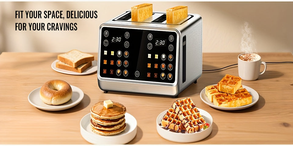 Four-Slice Digital Toaster with Listed Touchscreen, Dual Control Panels, Timer and Single-Slot Toasting, Stainless Steel Option for Bread, Bagels and Waffles