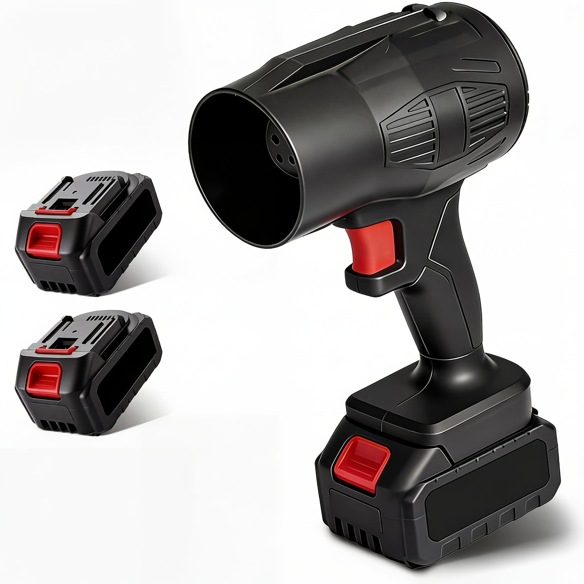 Black Cordless Jet Leaf Blower with Listed 21V and 130000RPM Claims, One-Battery, Two-Battery or Family Set Labels for Patio Cleanup and Yard Maintenance