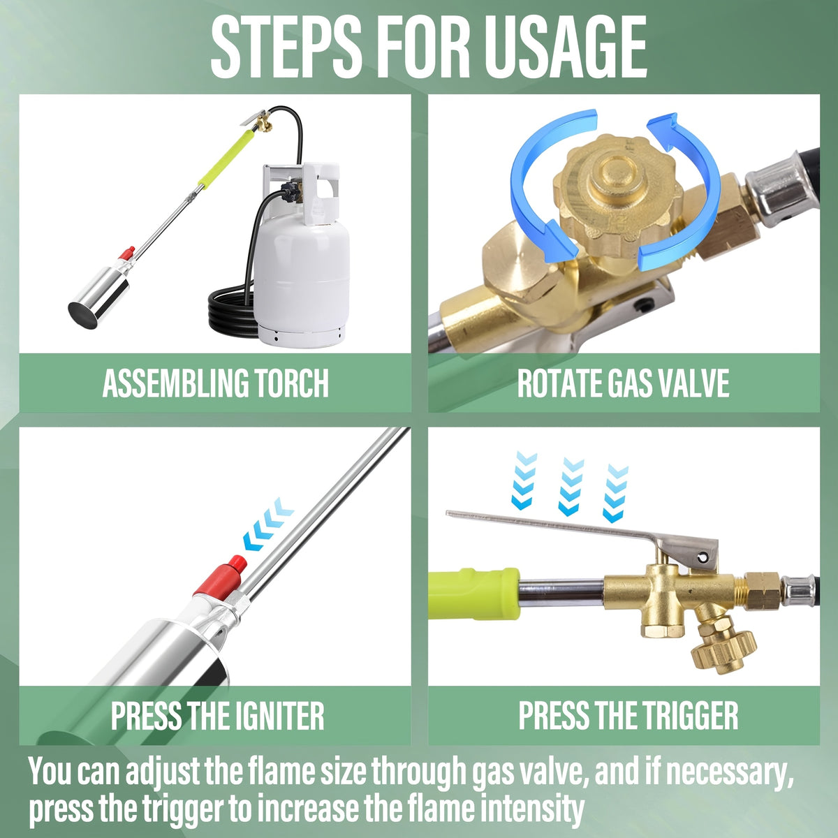 Propane Weed Torch Kit with Tank-Connected Outdoor Burner Model Options, BF-1711, Koman-Q0001 and HD Series for Experienced Adult Yard Maintenance